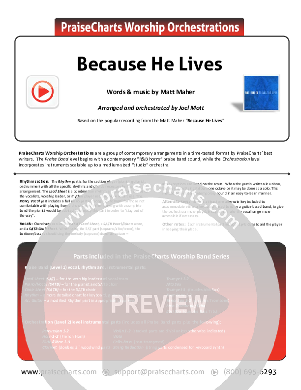 Because He Lives (Amen) Cover Sheet (Matt Maher)
