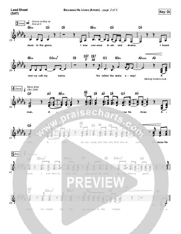 Because He Lives (Amen) Lead Sheet (SAT) (Matt Maher)