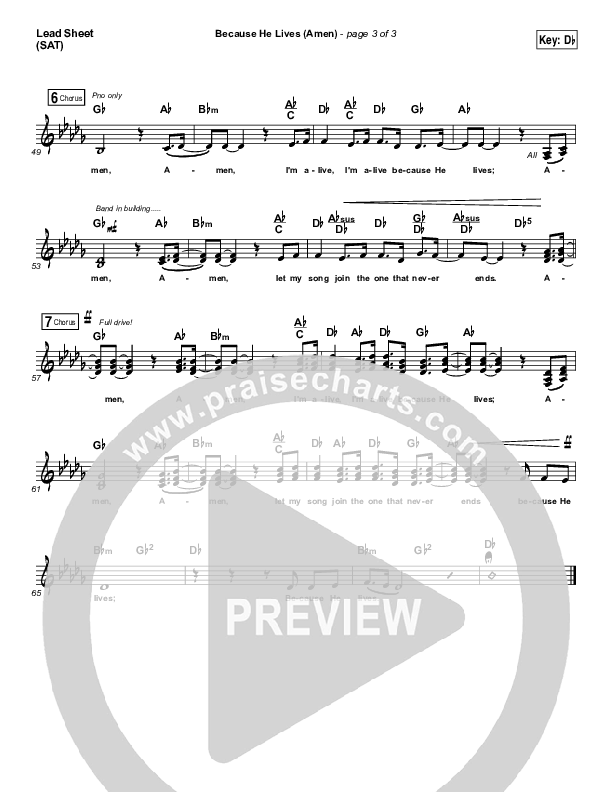 Because He Lives (Amen) Lead Sheet (SAT) (Matt Maher)