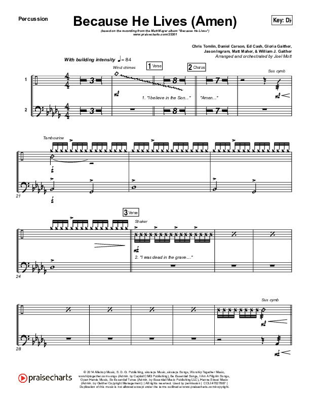 Because He Lives (Amen) Percussion (Matt Maher)