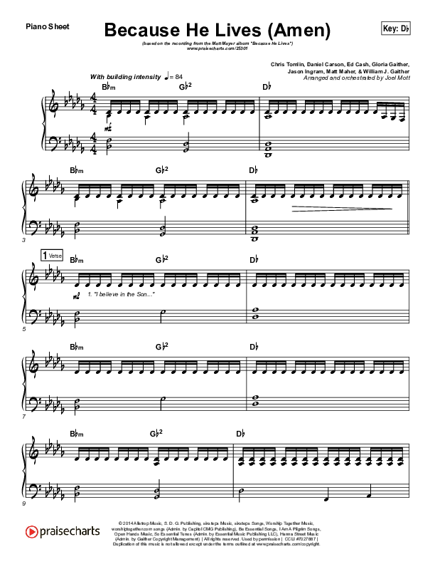 Because He Lives (Amen) Piano Sheet (Matt Maher)