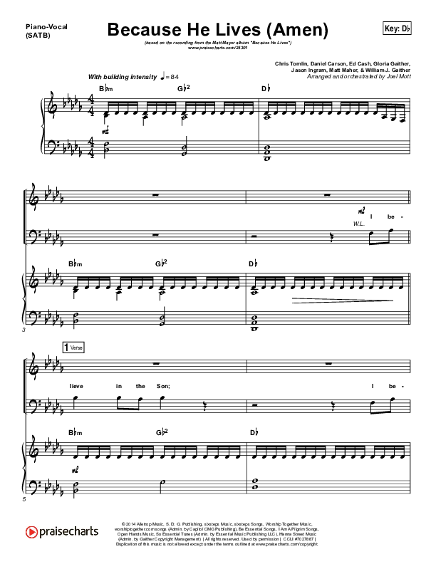 Because He Lives (Amen) Piano/Vocal (SATB) (Matt Maher)