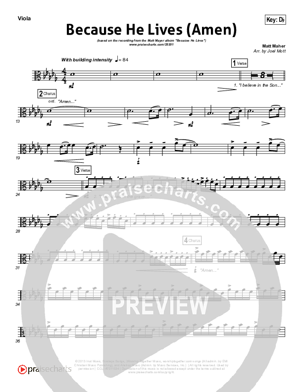 Because He Lives (Amen) Viola (Matt Maher)