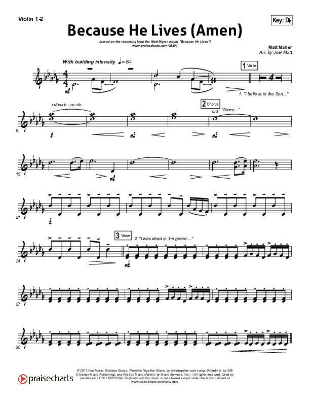 Because He Lives (Amen) Violin 1/2 (Matt Maher)
