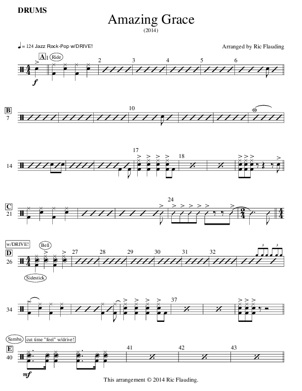 Amazing Grace (Instrumental) Drum Set (Ric Flauding)