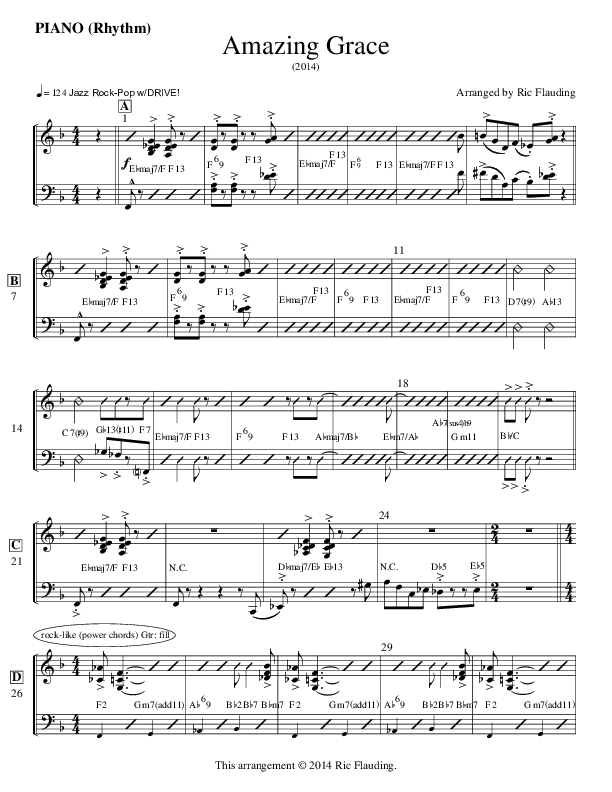 Amazing Grace (Instrumental) Piano Sheet (Ric Flauding)