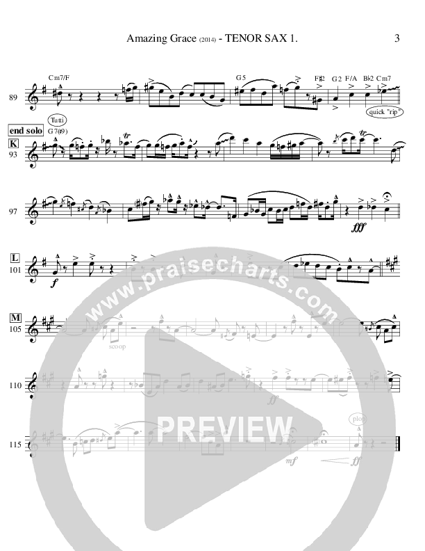 Amazing Grace (Instrumental) Tenor Sax 1/2 (Ric Flauding)