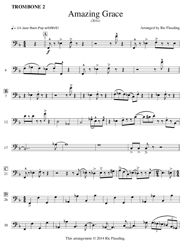 Amazing Grace (Instrumental) Trombone 2 (Ric Flauding)