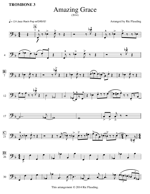 Amazing Grace (Instrumental) Trombone 3 (Ric Flauding)