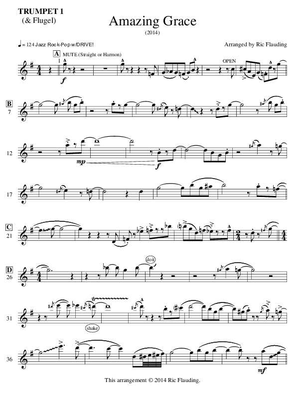 Amazing Grace (Instrumental) Trumpet 1 (Ric Flauding)