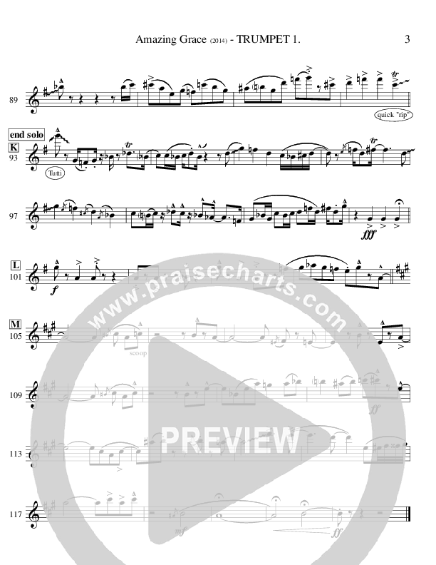 Amazing Grace (Instrumental) Trumpet 1 (Ric Flauding)