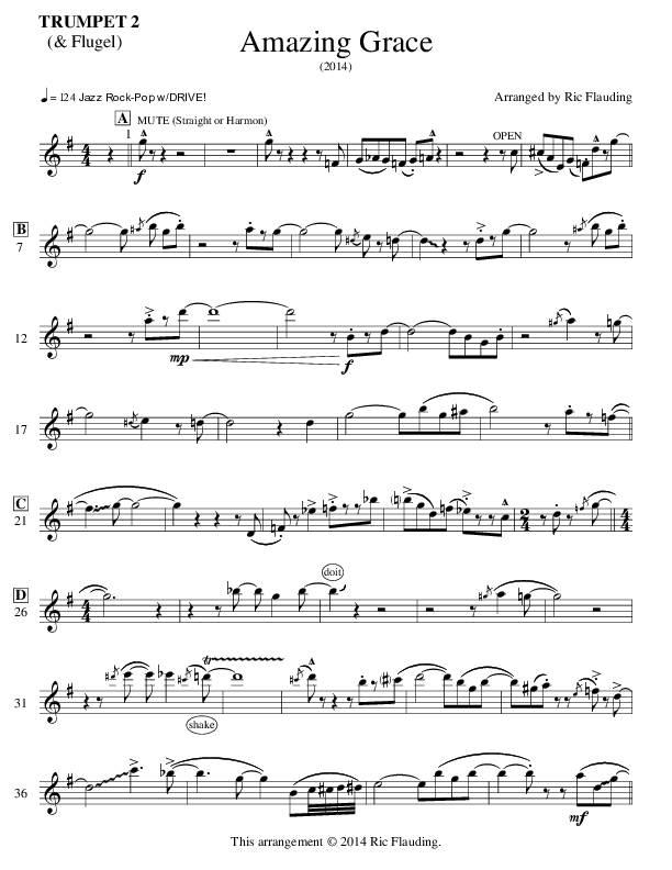 Amazing Grace (Instrumental) Trumpet 2 (Ric Flauding)