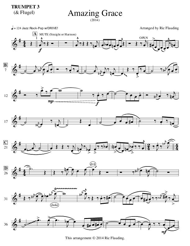 Amazing Grace (Instrumental) Trumpet 3 (Ric Flauding)