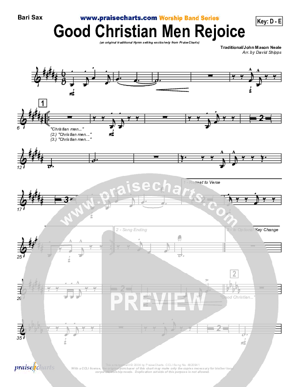 Good Christian Men Rejoice Bari Sax ( / Traditional Carol / PraiseCharts)
