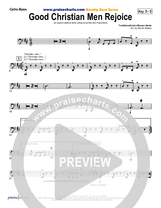 Good Christian Men Rejoice Cello/Bass ( / Traditional Carol / PraiseCharts)