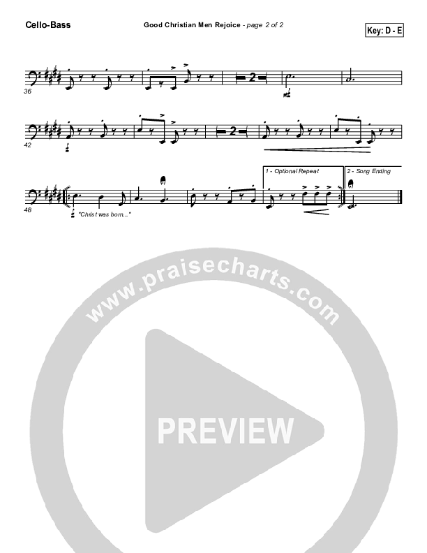 Good Christian Men Rejoice Cello/Bass ( / Traditional Carol / PraiseCharts)