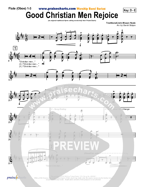 Good Christian Men Rejoice Flute/Oboe 1/2/3 ( / Traditional Carol / PraiseCharts)