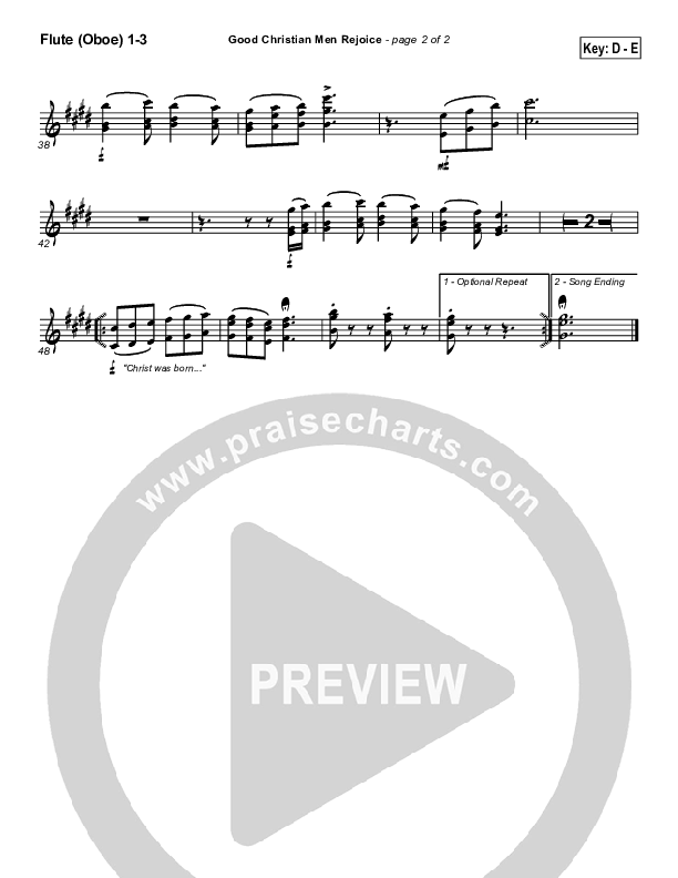 Good Christian Men Rejoice Flute/Oboe 1/2/3 ( / Traditional Carol / PraiseCharts)