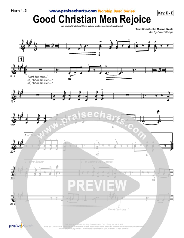 Good Christian Men Rejoice French Horn 1/2 ( / Traditional Carol / PraiseCharts)