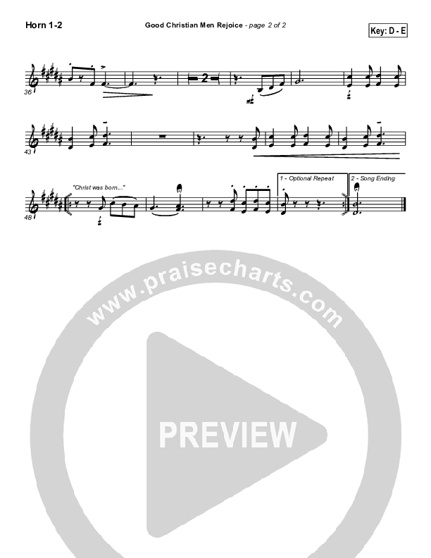 Good Christian Men Rejoice French Horn 1/2 ( / Traditional Carol / PraiseCharts)