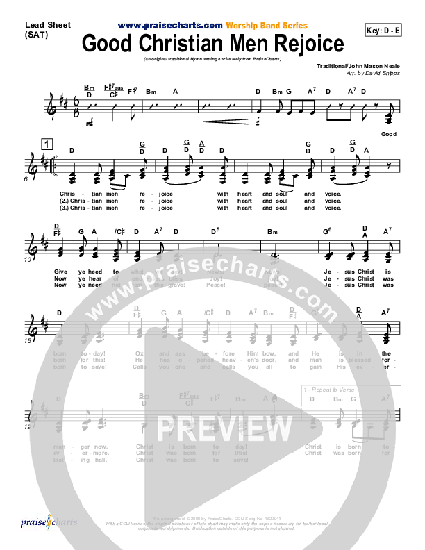 Good Christian Men Rejoice Lead Sheet (SAT) ( / Traditional Carol / PraiseCharts)