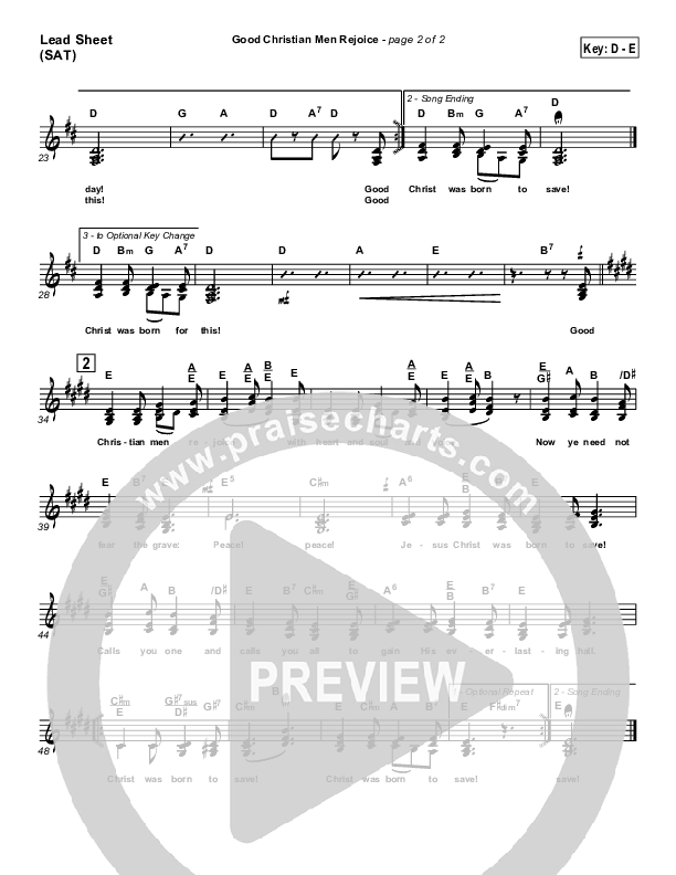 Good Christian Men Rejoice Lead Sheet (SAT) ( / Traditional Carol / PraiseCharts)