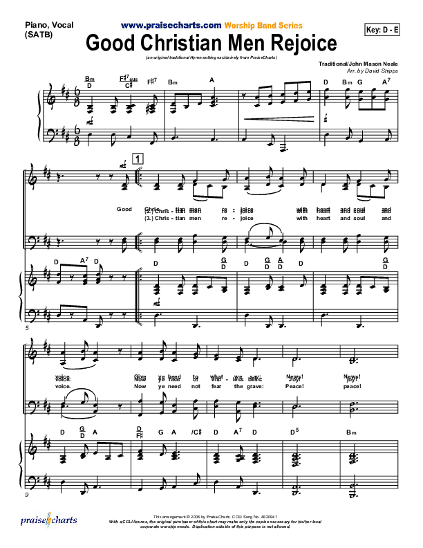 Good Christian Men Rejoice Piano/Vocal & Lead ( / Traditional Carol / PraiseCharts)