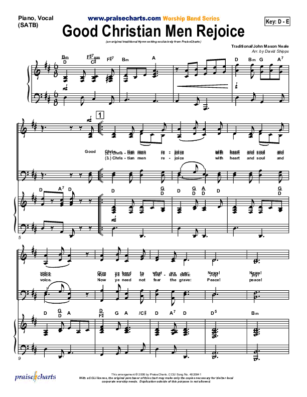Good Christian Men Rejoice Piano/Vocal (SATB) ( / Traditional Carol / PraiseCharts)
