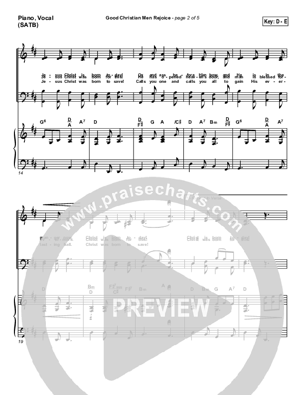 Good Christian Men Rejoice Piano/Vocal (SATB) ( / Traditional Carol / PraiseCharts)