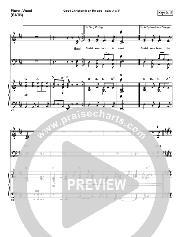 Good Christian Men Rejoice Piano/Vocal (SATB) ( / Traditional Carol / PraiseCharts)