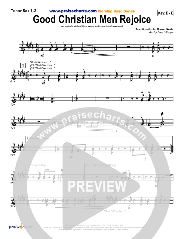 Good Christian Men Rejoice Tenor Sax 1/2 ( / Traditional Carol / PraiseCharts)