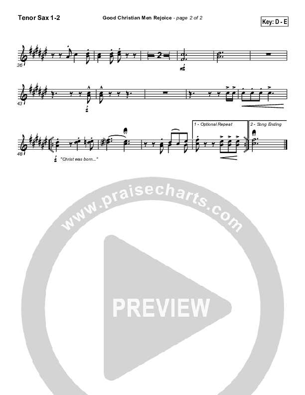 Good Christian Men Rejoice Tenor Sax 1/2 ( / Traditional Carol / PraiseCharts)