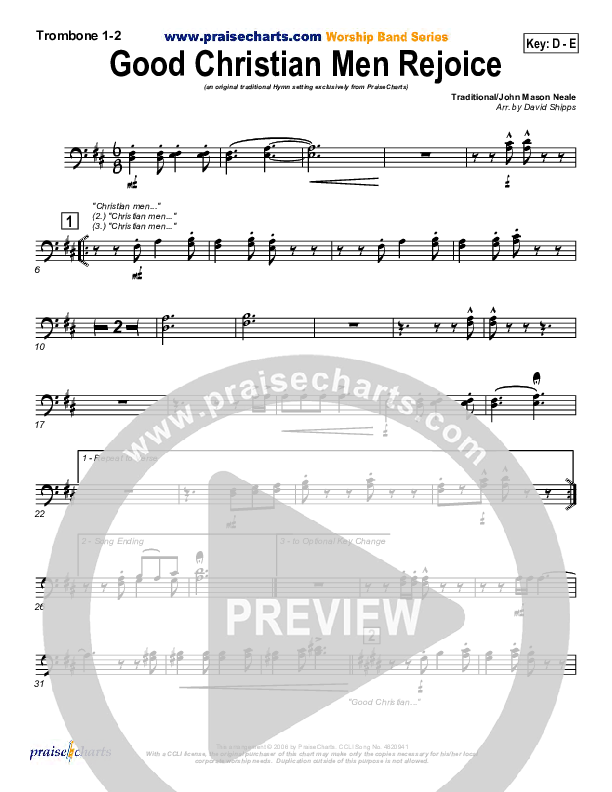 Good Christian Men Rejoice Trombone 1/2 ( / Traditional Carol / PraiseCharts)
