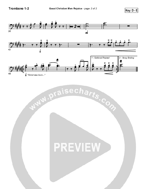 Good Christian Men Rejoice Trombone 1/2 ( / Traditional Carol / PraiseCharts)