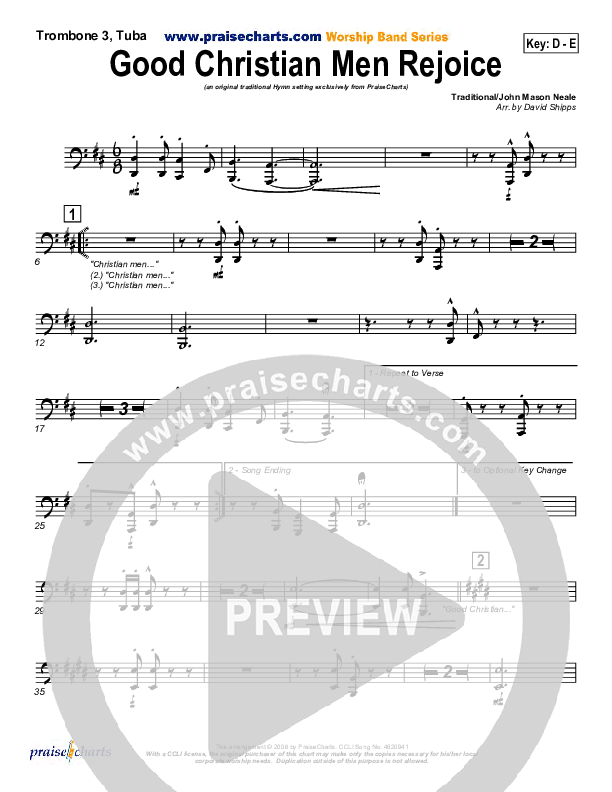 Good Christian Men Rejoice Trombone 3/Tuba ( / Traditional Carol / PraiseCharts)