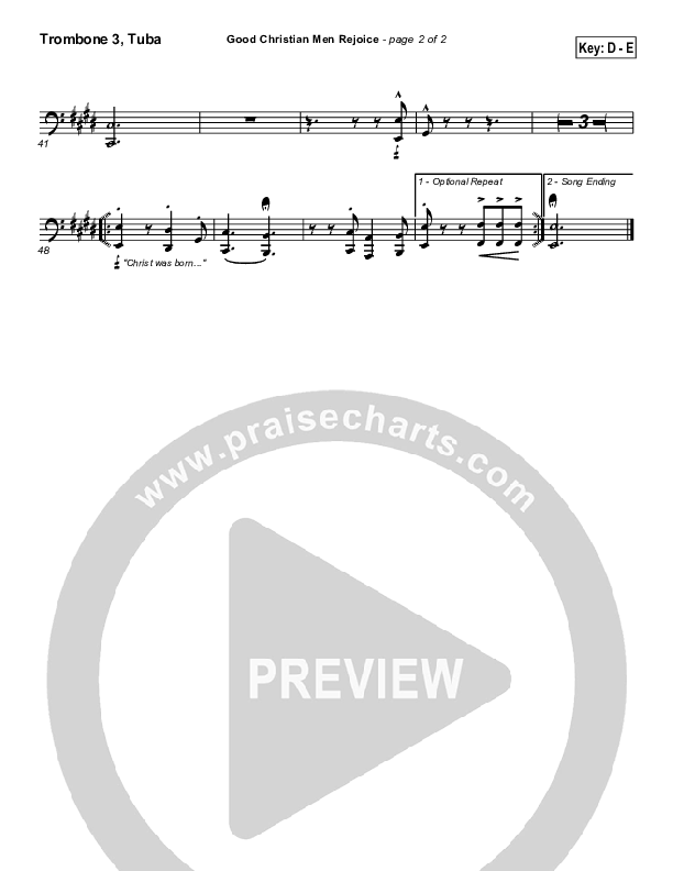 Good Christian Men Rejoice Trombone 3/Tuba ( / Traditional Carol / PraiseCharts)