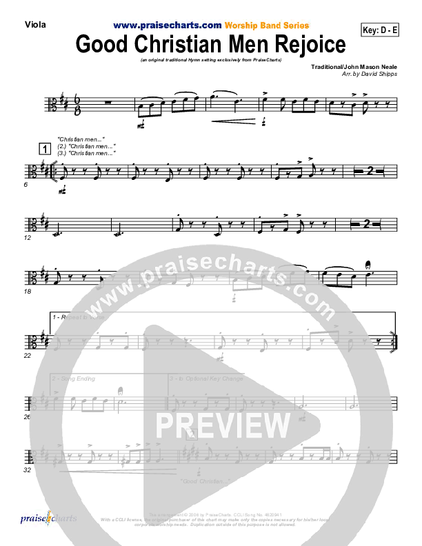 Good Christian Men Rejoice Viola ( / Traditional Carol / PraiseCharts)
