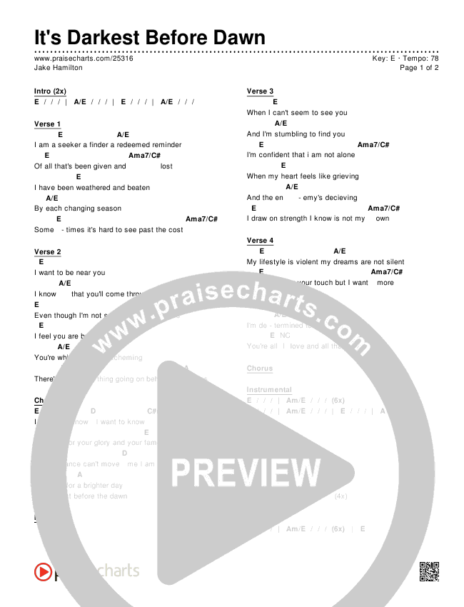 It's Darkest Before Dawn Chords & Lyrics (Jake Hamilton)