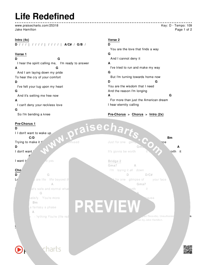 Life Redefined Chords & Lyrics (Jake Hamilton)