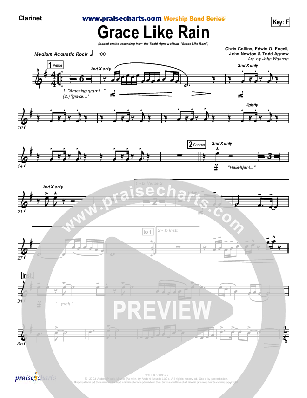 Grace Like Rain Clarinet (Todd Agnew)
