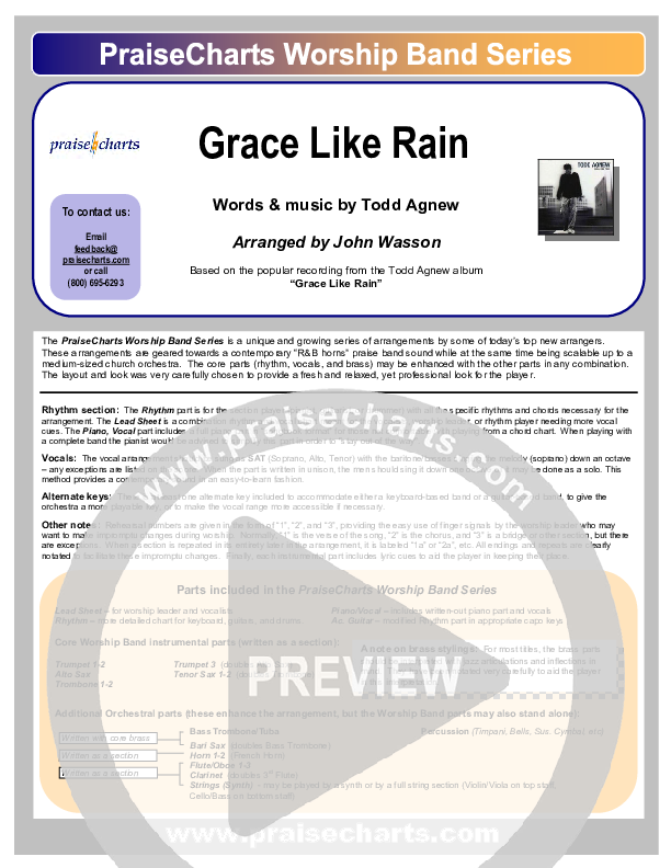 Grace Like Rain Cover Sheet (Todd Agnew)