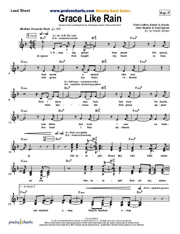 Grace Like Rain Lead Sheet (SAT) (Todd Agnew)
