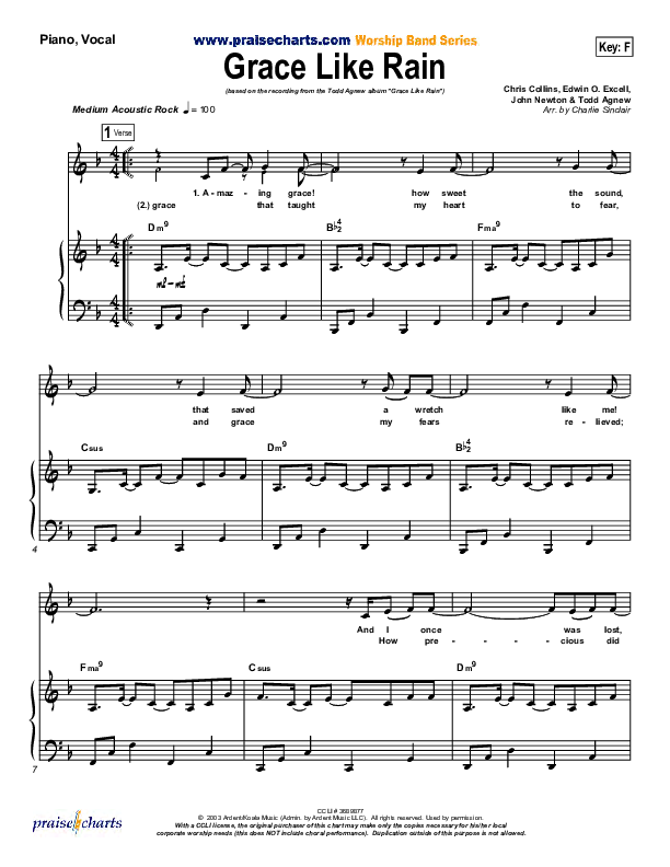 Grace Like Rain Piano/Vocal (Todd Agnew)