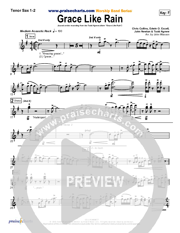 Grace Like Rain Tenor Sax 1/2 (Todd Agnew)