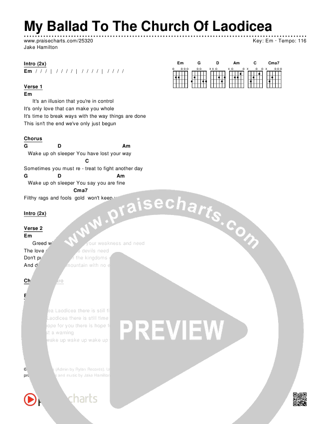 My Ballad To The Church Of Laodicea Chords & Lyrics (Jake Hamilton)