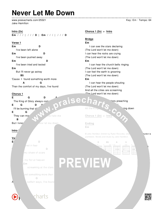 Never Let Me Down Chords & Lyrics (Jake Hamilton)