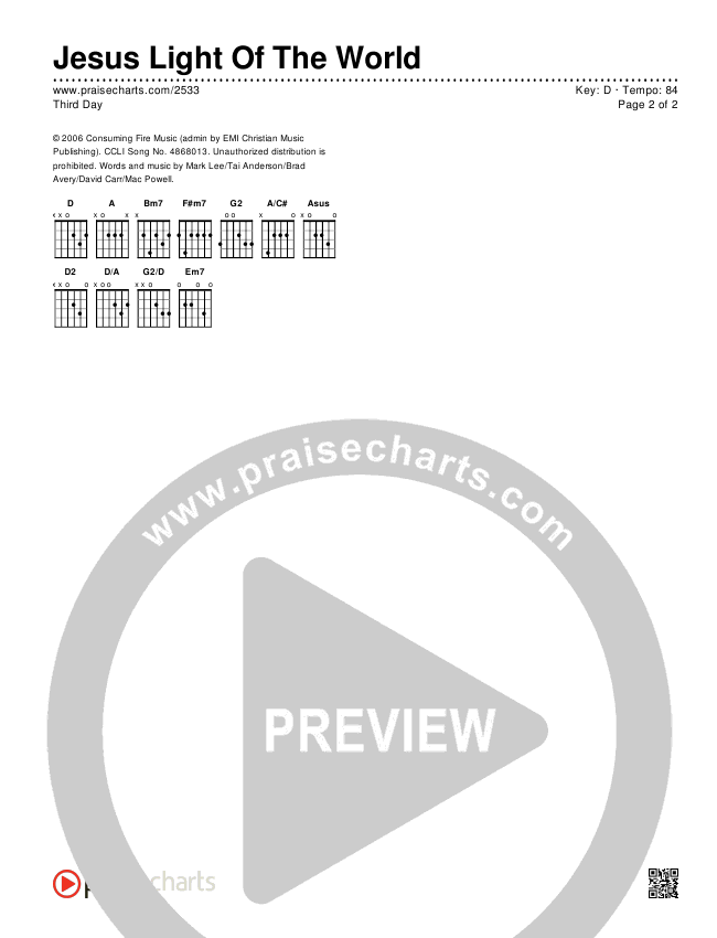 Jesus Light Of The World Chords & Lyrics (Third Day)