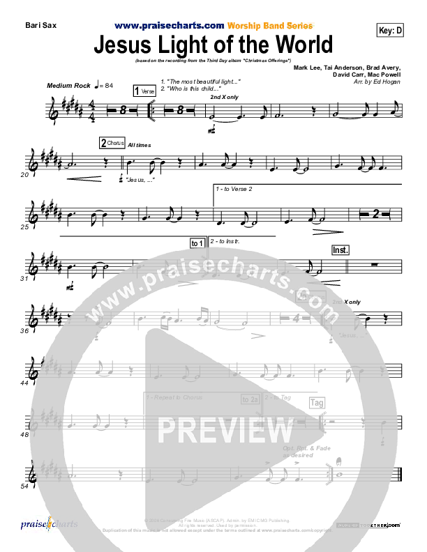 Jesus Light Of The World Bari Sax (Third Day)