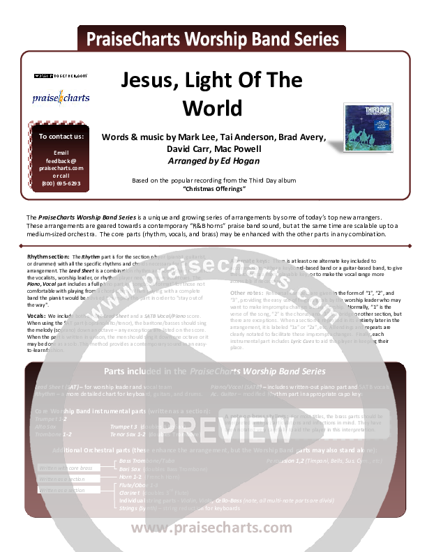 Jesus Light Of The World Cover Sheet (Third Day)