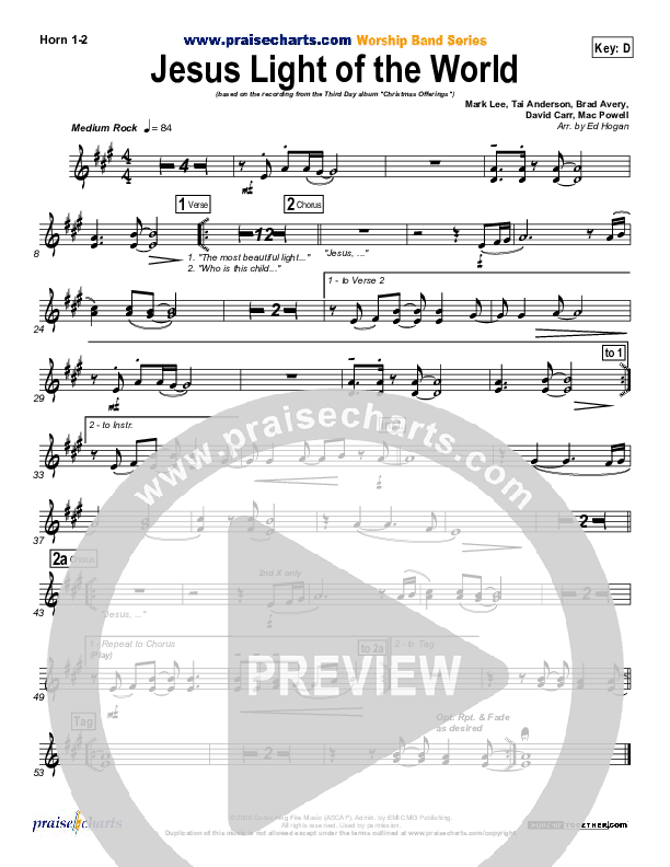 Jesus Light Of The World French Horn 1/2 (Third Day)